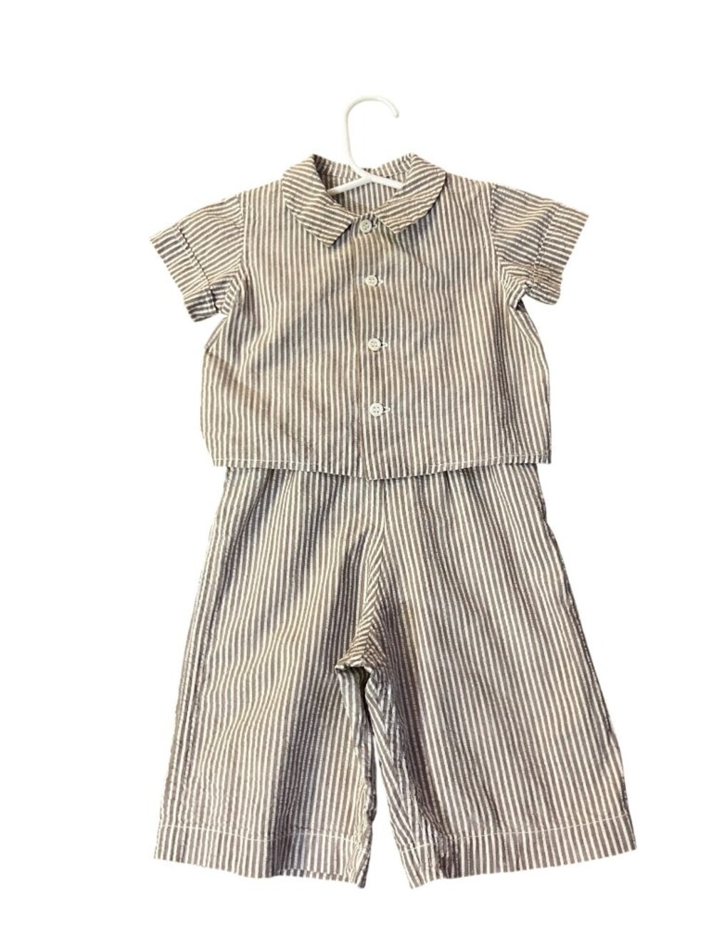 Vintage Handmade Baby Boy 6/9 Mo? Outfit Overalls Shirt Striped Set Used - Picture 16 of 16